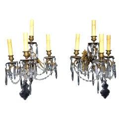 Antique French 19 th century bronze and crystal sconces 10
