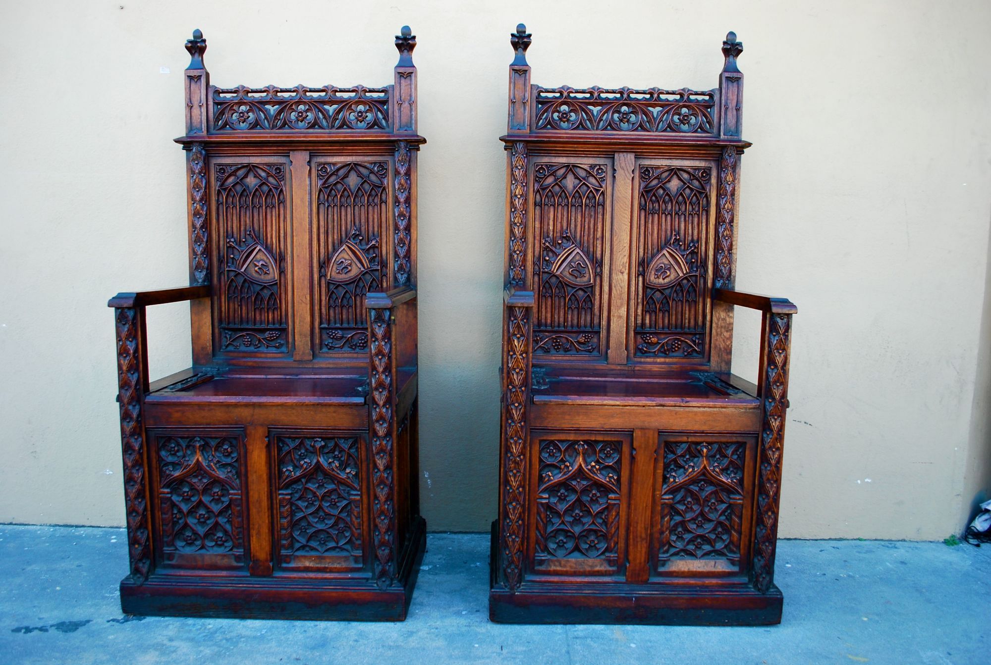 Pair of late 19 th Century gothic chairs/ throne from Belgium