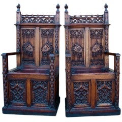 Pair of late 19 th Century gothic chairs/ throne from Belgium