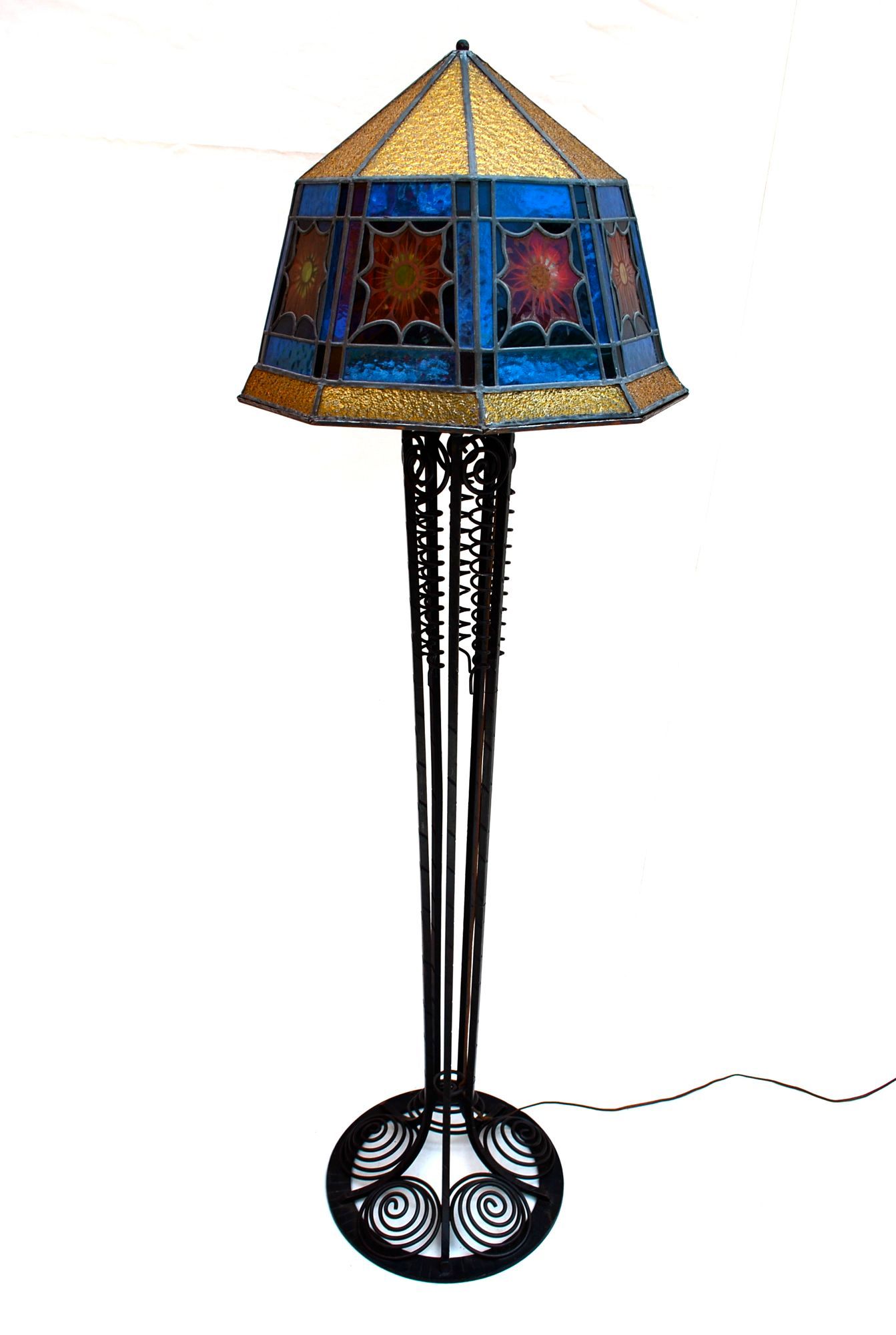 French Art Deco Stain Glass Floor Lamp For Sale