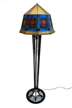 French Art Deco Stain Glass Floor Lamp