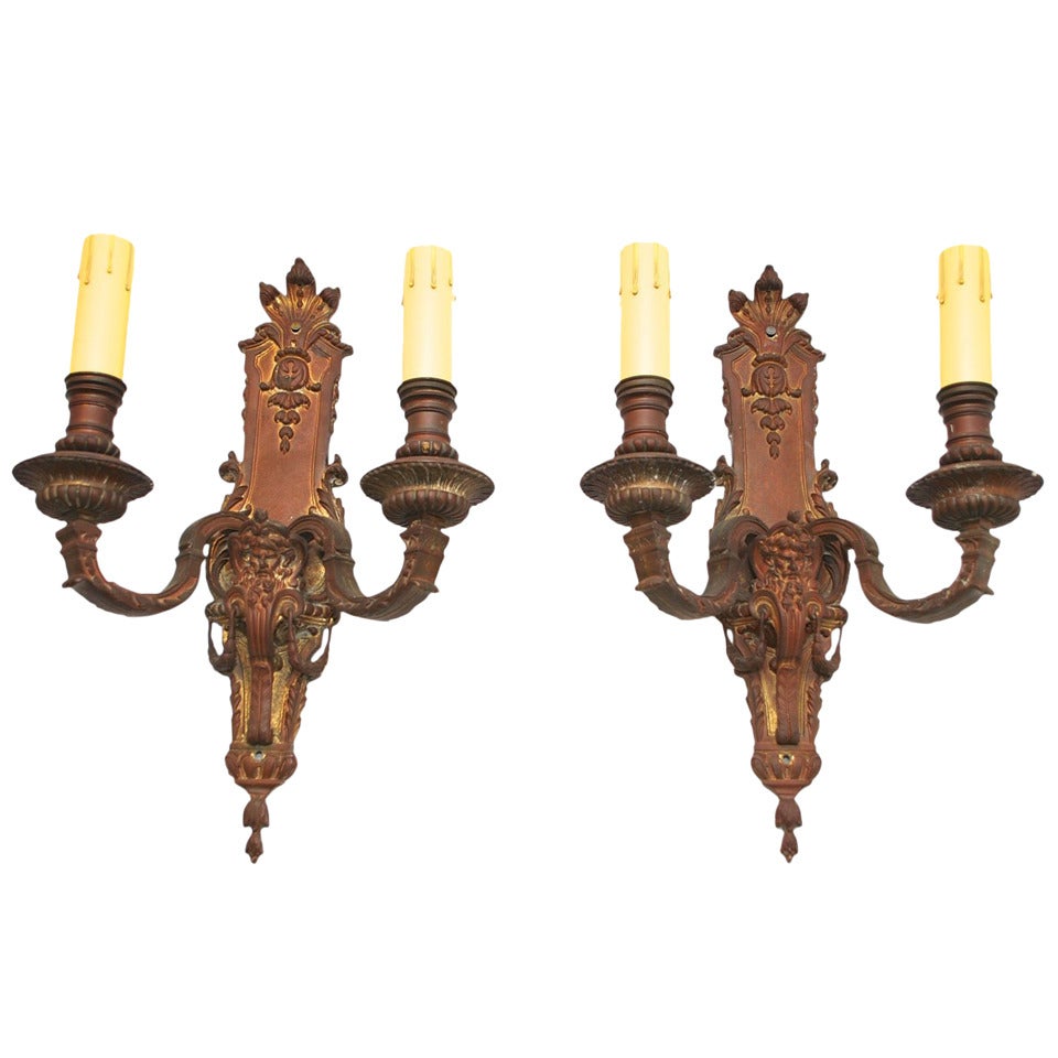 Antique Large Pair of French 19th Century Bronze Sconces