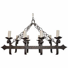 Hand-Hammered French 1940 Wrought Iron Chandelier