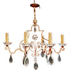 antique French Wrought Iron/Glass Chandelier