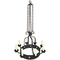 Antique Set of Three 1940s Iron Chandeliers 11