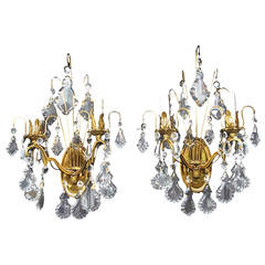 Pair of 1950 Crystal Sconces from Austria