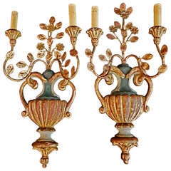 Antique Pair Of Italian Wood/iron Sconces By Palladio