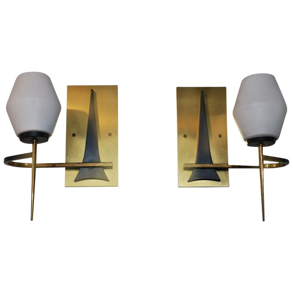 Pair of French Mid Century  Sconces with Eiffel Tower Design For Sale