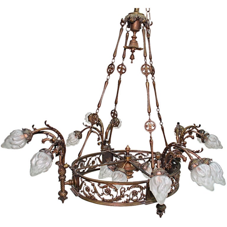 Large French antique Bronze Chandelier For Sale at 1stdibs