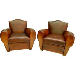 Pair Of French 1930 Leather  Club Chair