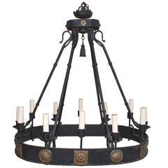 Large 1920 Wrought Iron Chandelier 6