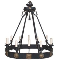 Large 1920 Wrought Iron Chandelier
