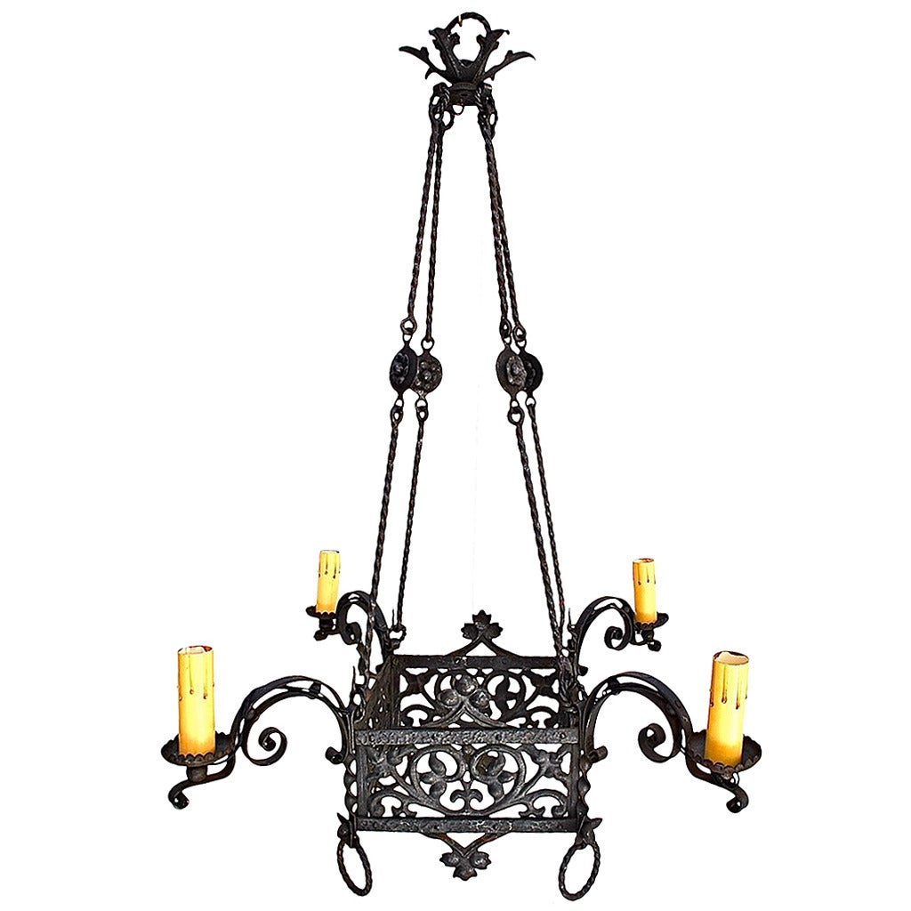 Late 19th Century, French Gothic Wrought Iron Chandelier