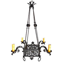 Late 19th Century, French Gothic Wrought Iron Chandelier