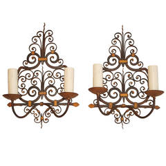set of four French 1920 Wrought Iron Sconces 11