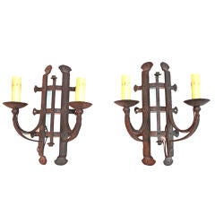 Pair of Antique French 1920 wrought iron sconces 3