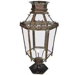 Antique large outdoor 1920 brass  post lantern