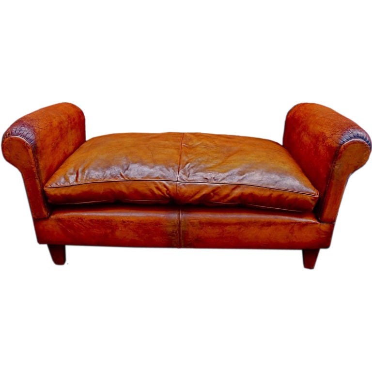 Antique French 1920  leather club day bed