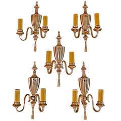 Antique Set Of Five Silver Plated Sconces 9