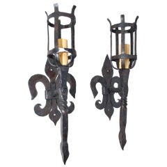 pair of French antique  wrought iron torchieres