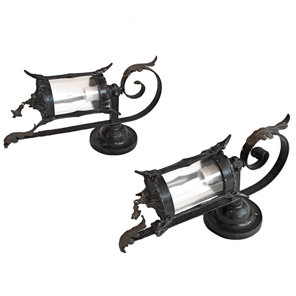 Antique Pair Of Wrought Iron Outdoor  Sconces