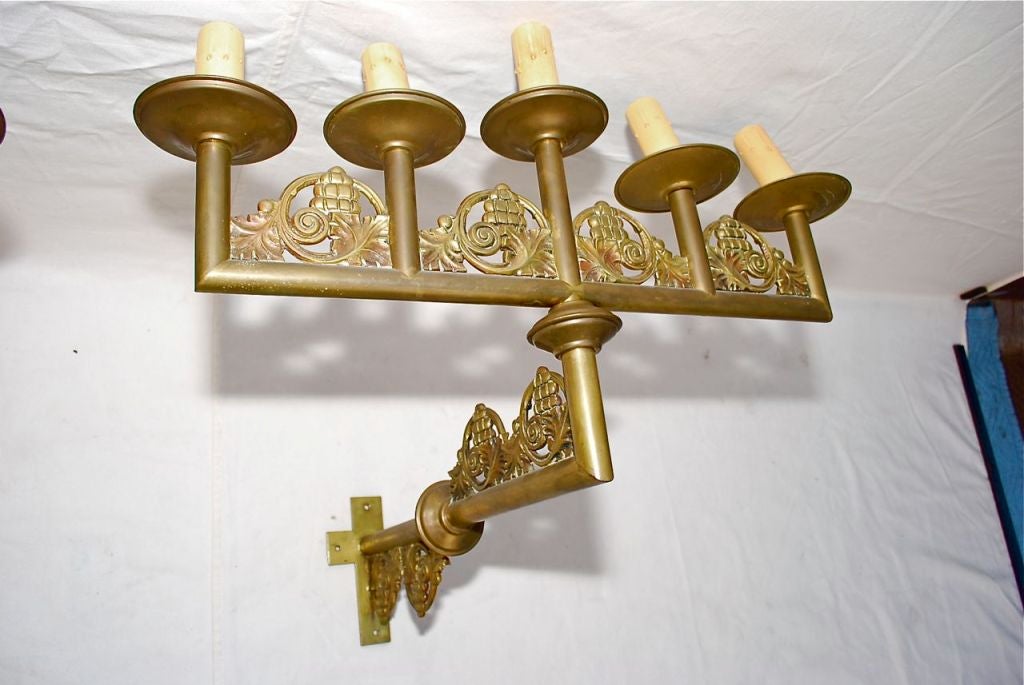 very large French  antiques  19 th century brass sconces In Good Condition For Sale In Los Angeles, CA