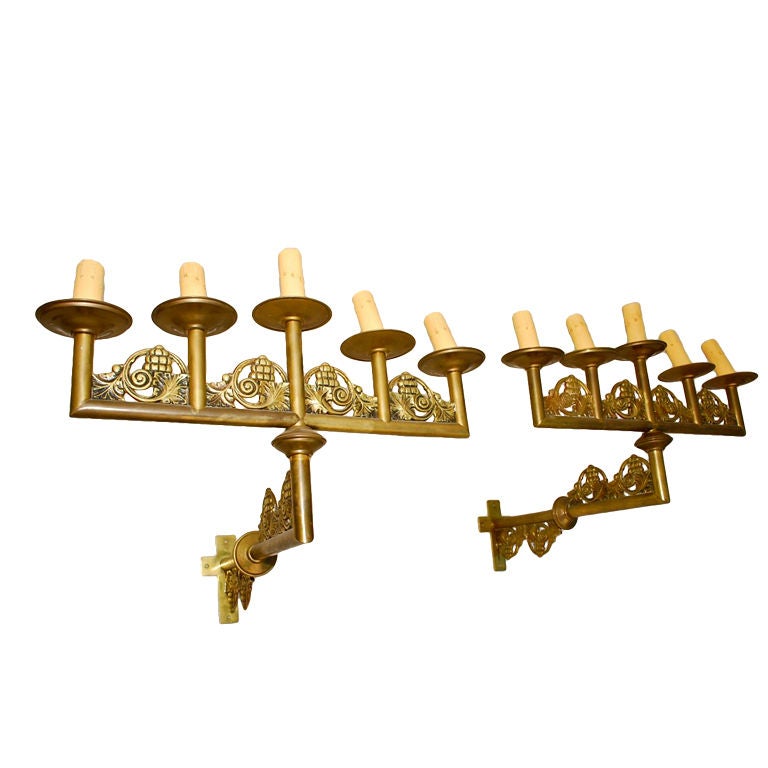 very large French  antiques  19 th century brass sconces For Sale