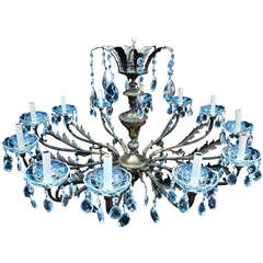 Large, Beautiful 1940 Brass and Crystal Chandelier