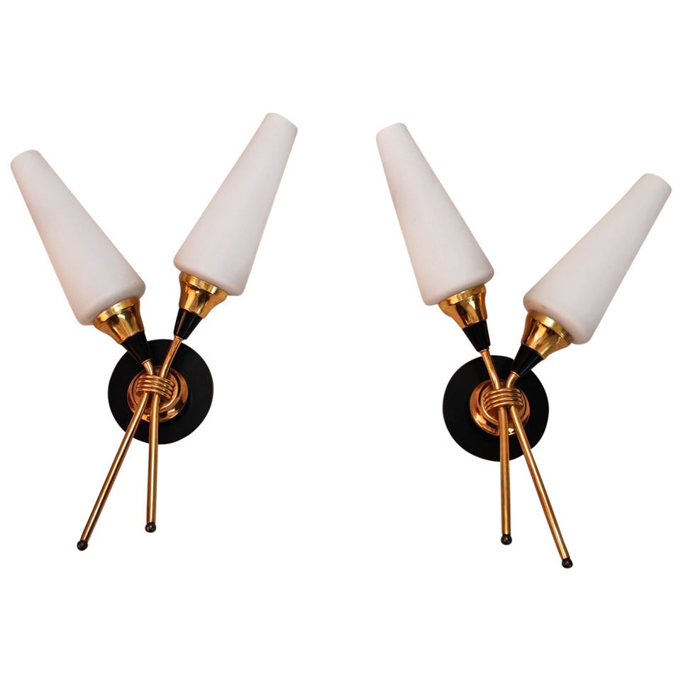 Antique Pair of French Midcentury Sconces For Sale