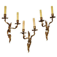 Used Set of  Three French, Louis XV Style Bronze Sconces 