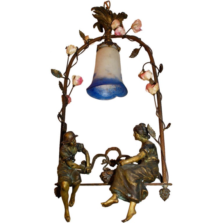 Antique french bronze light signed by FUNIER For Sale