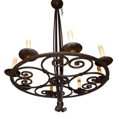 antique French Art Deco wrought iron chandelier 6