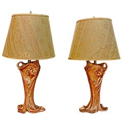 Antique pair of French Art Nouveau lamps