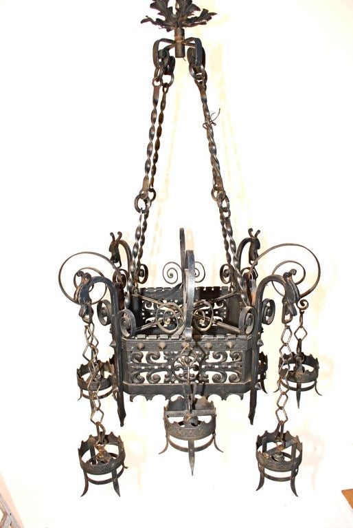 Antique large French wrought iron chandelier