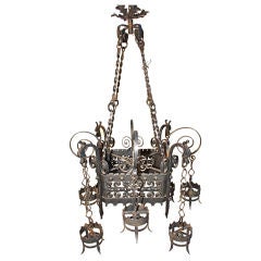Antique large French wrought iron chandelier