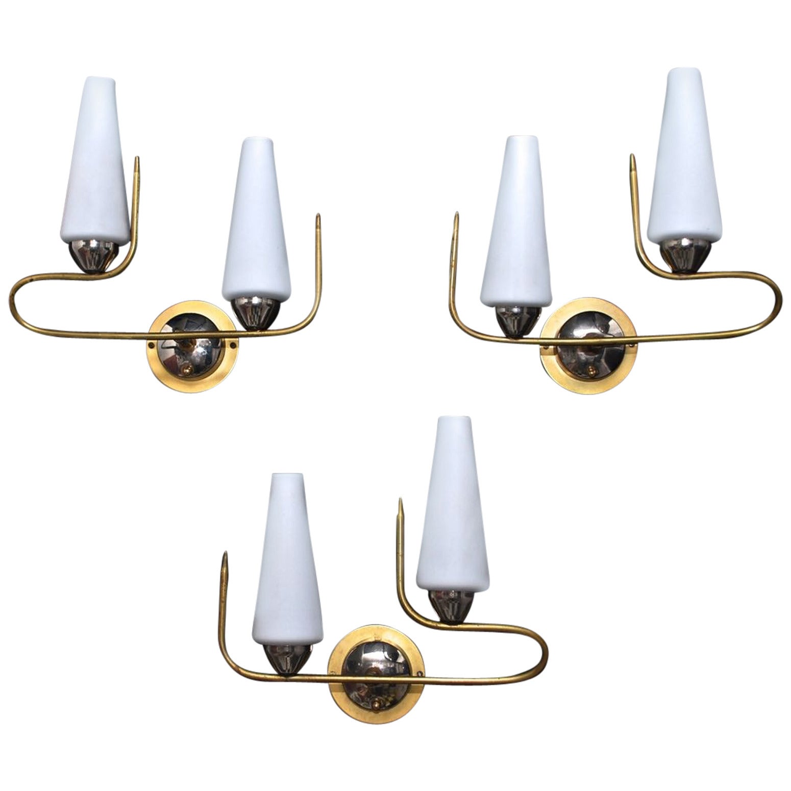 Set of Three French Mid-Century Sconces by Maison Arlus For Sale