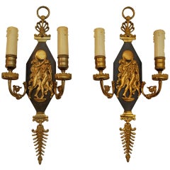 Antique Pair Of French Empire/neo Classical Bronze Sconces
