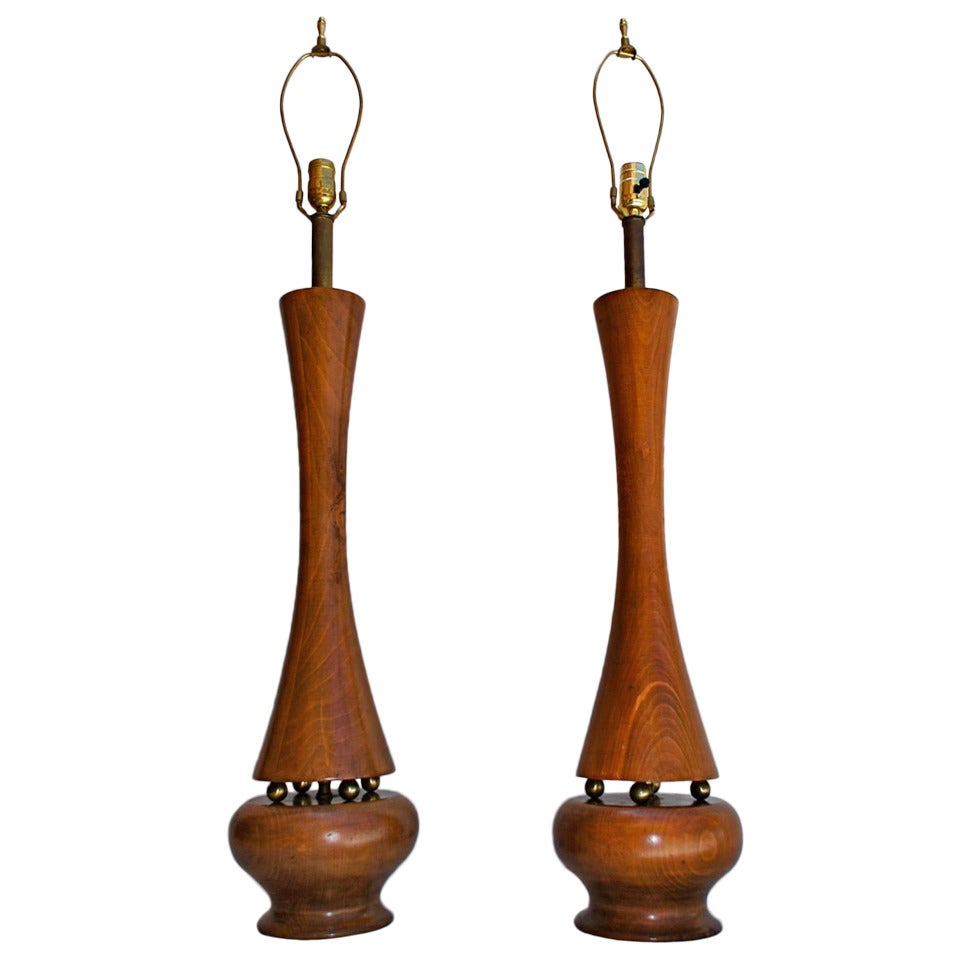 Phillip Llyod Powell Solid Turned Walnut Table Lamps For Sale