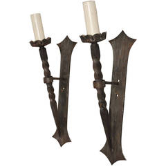 Beautiful Pair of French Wrought Iron Torchiere Sconces