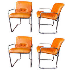 Set Of Four Leather Chairs By Pace