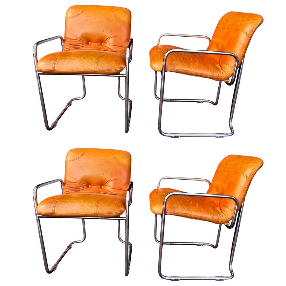 Set Of Four Leather Chairs By Pace