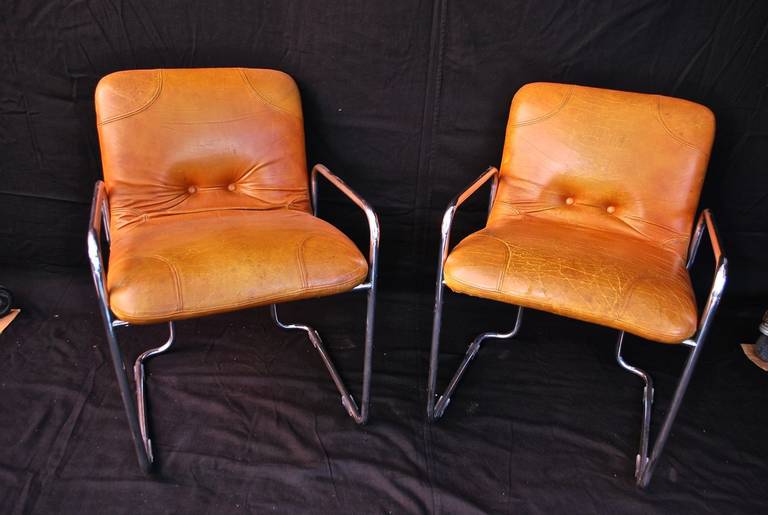 Mid-Century Modern Set Of Four Leather Chairs By Pace