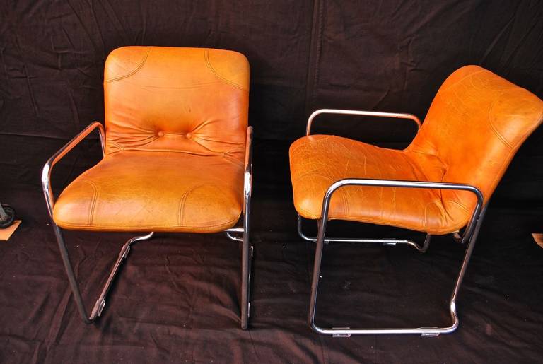 Italian Set Of Four Leather Chairs By Pace