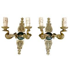 Elegant pair of French bronze sconces Empire style with swan