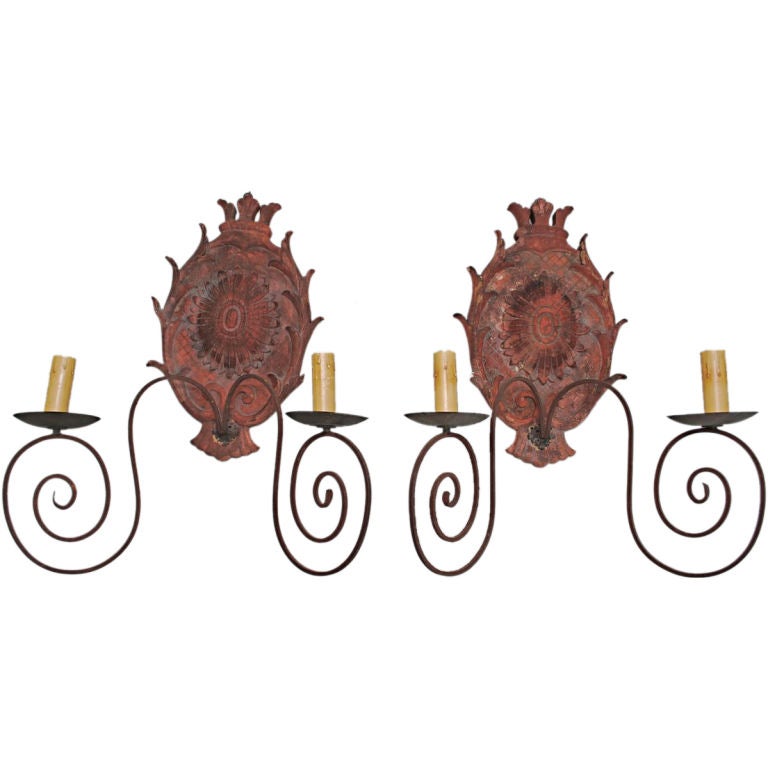 Large antique wood/iron sconces For Sale at 1stdibs