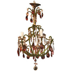 Antique French Crystal, Beads, and Amethyst Chandelier