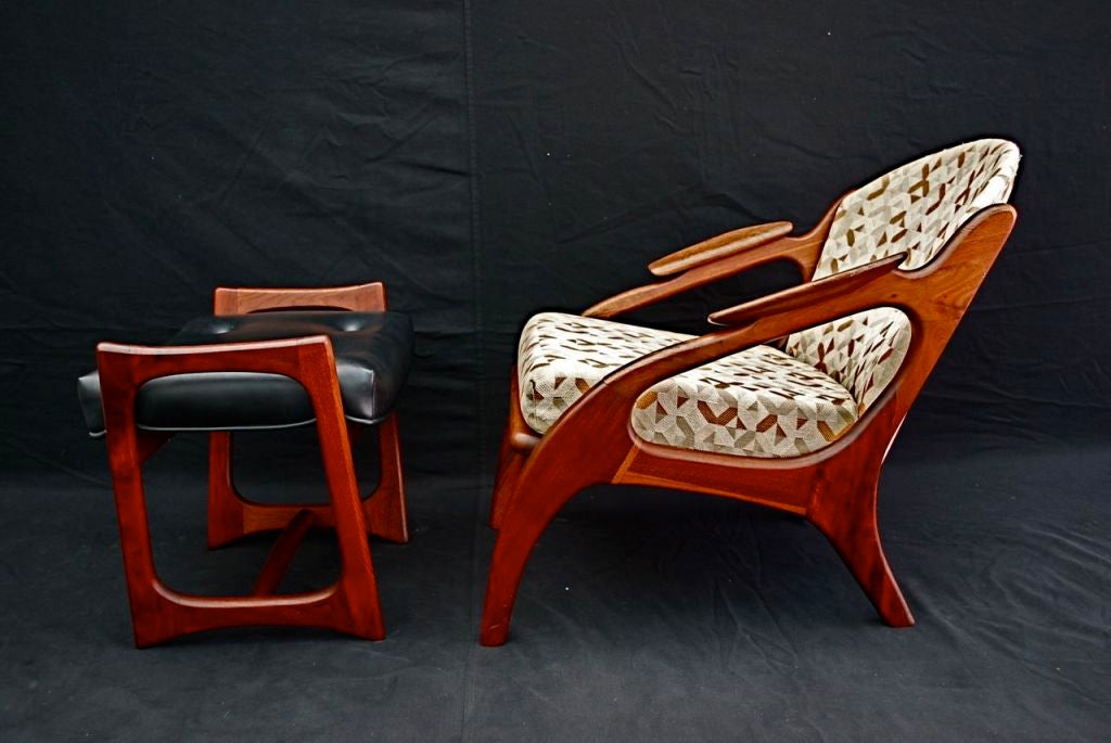 Mid-Century Modern Pair of mid century chairs by ADRIAN PEARSALL  w/foot stool For Sale