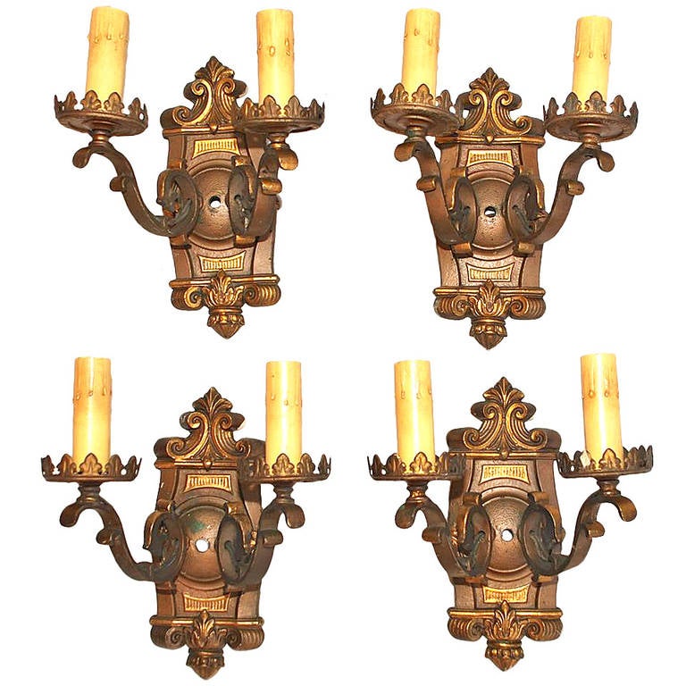 Antique Set of Four 1920 Bronze Sconces