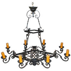 Large French Rectangular Wrought Iron Chandelier