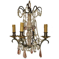 Small French Bronze and Beads and Crystal Chandelier Louis XV Style